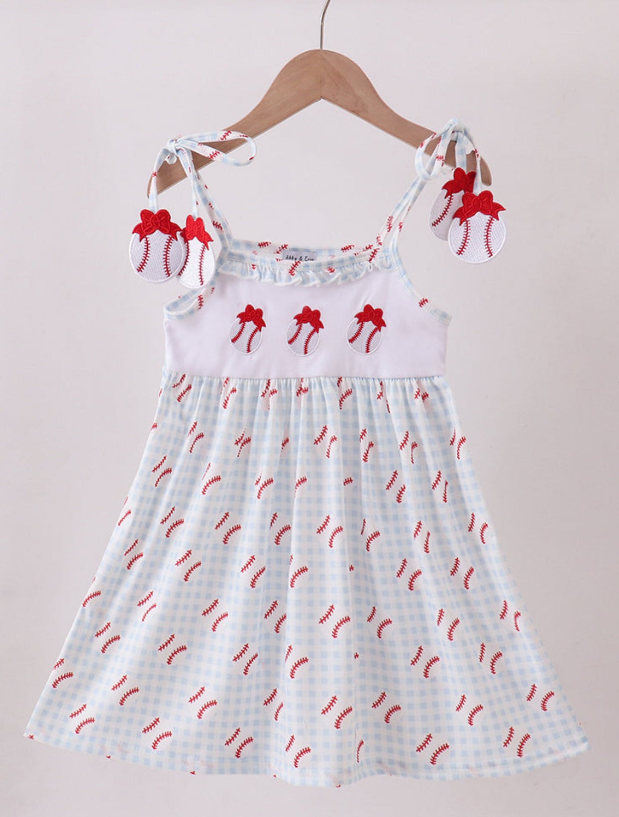 White/Light Blue Baseball Trio Appliqué Dress