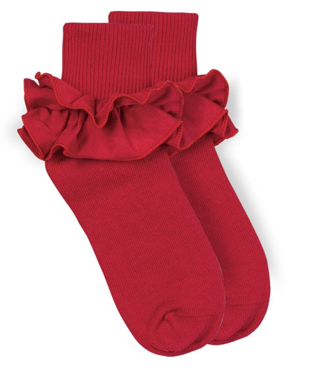Jefferies Ruffle Sock Turn Cuff - Red