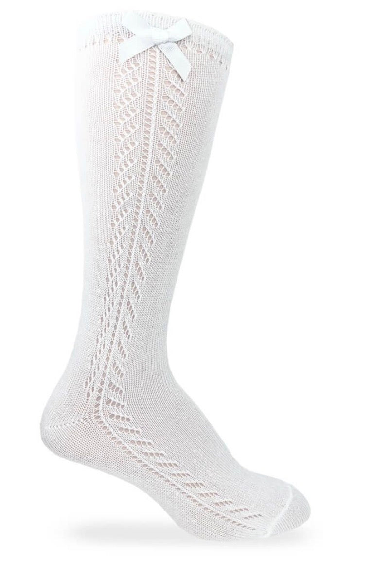 Jefferies Bow Knee High Socks - White