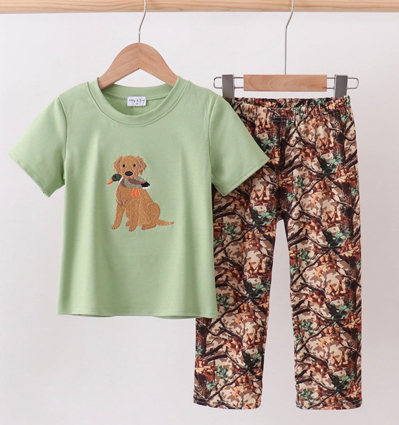Green Puppy/Duck Camo Boy Romper