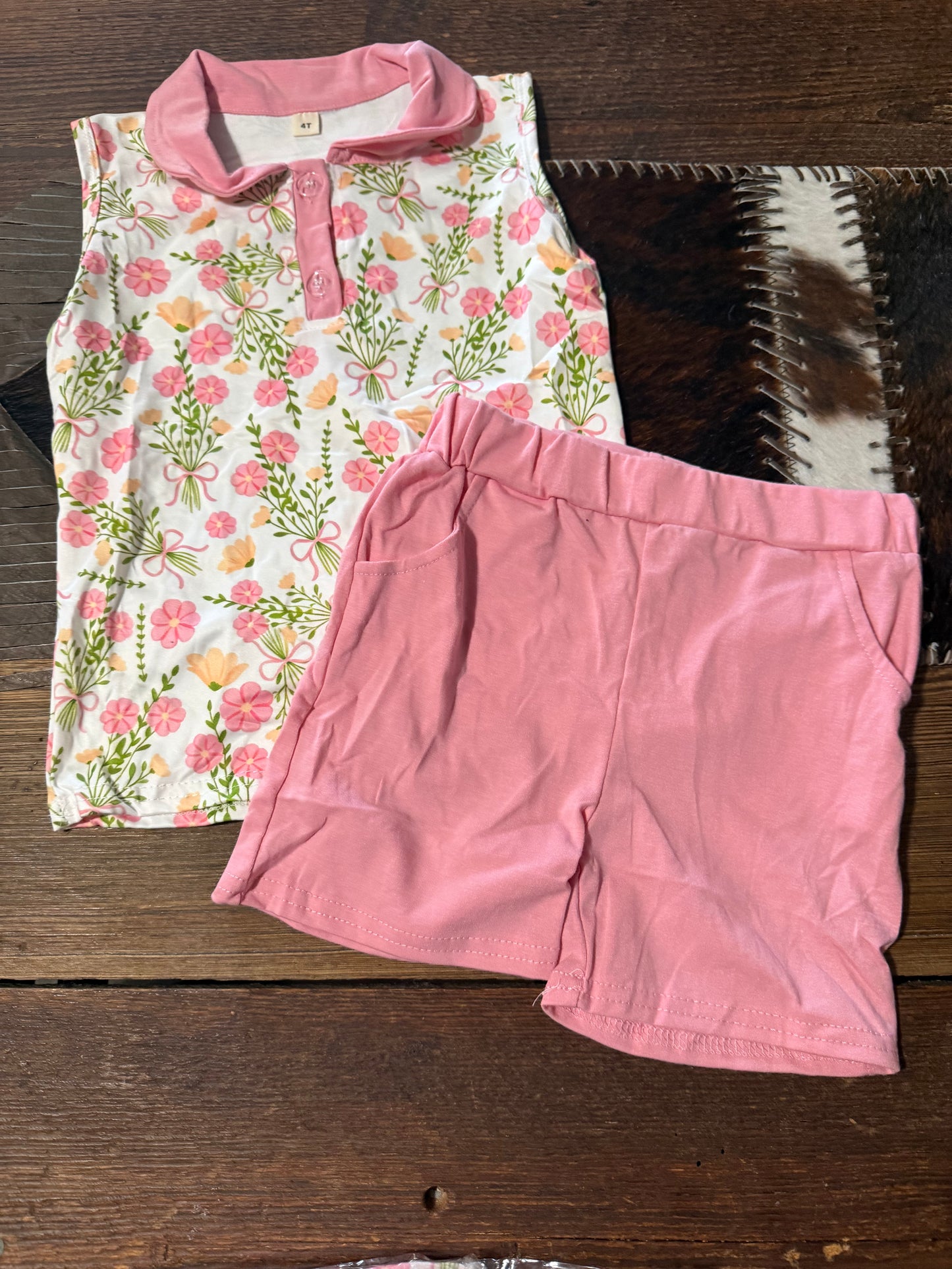 Pink Collar Floral Shorts Set