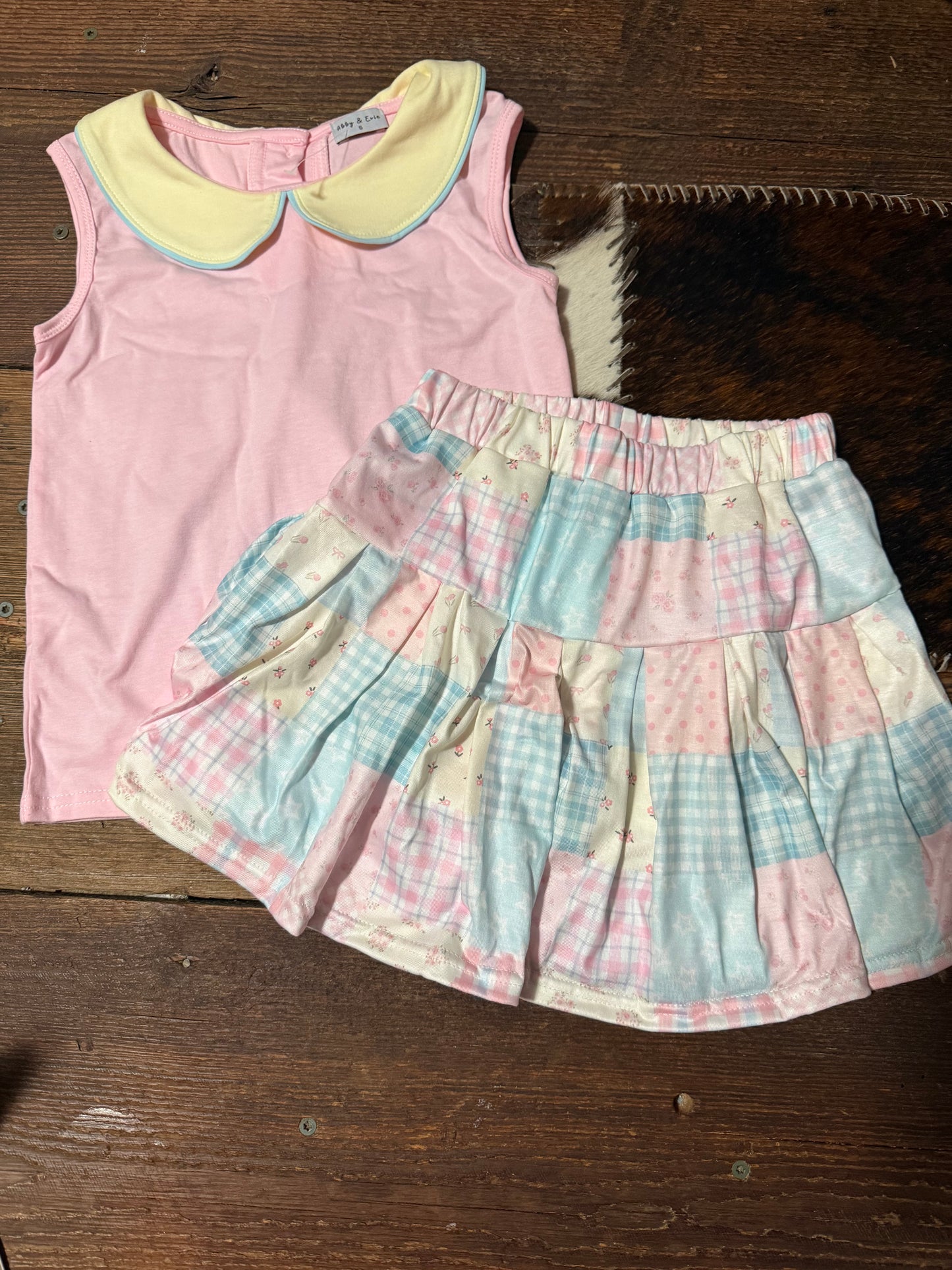 Pink Checkered Skorts Set
