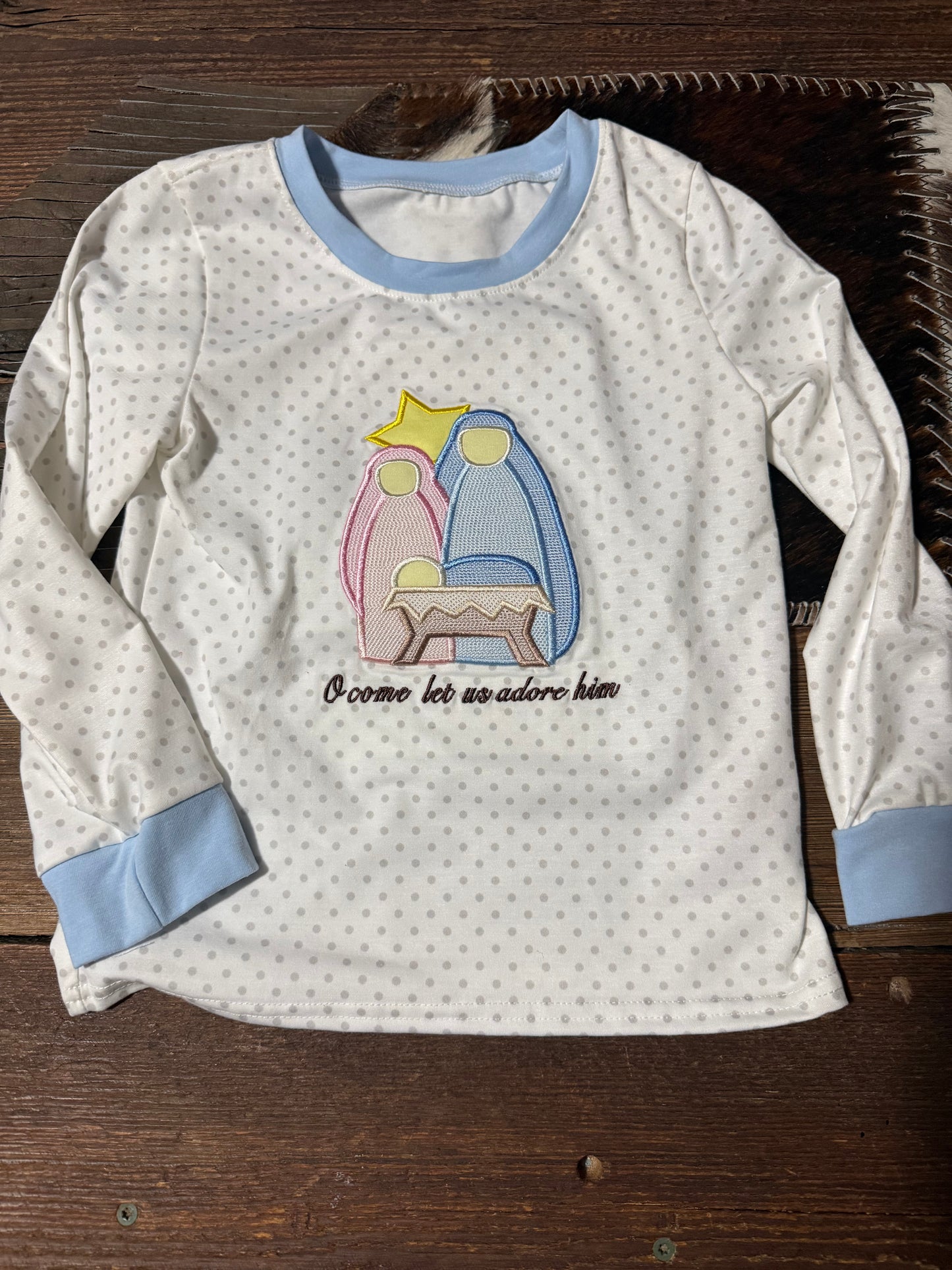 Blue/White Polka Dot Nativity Shirt