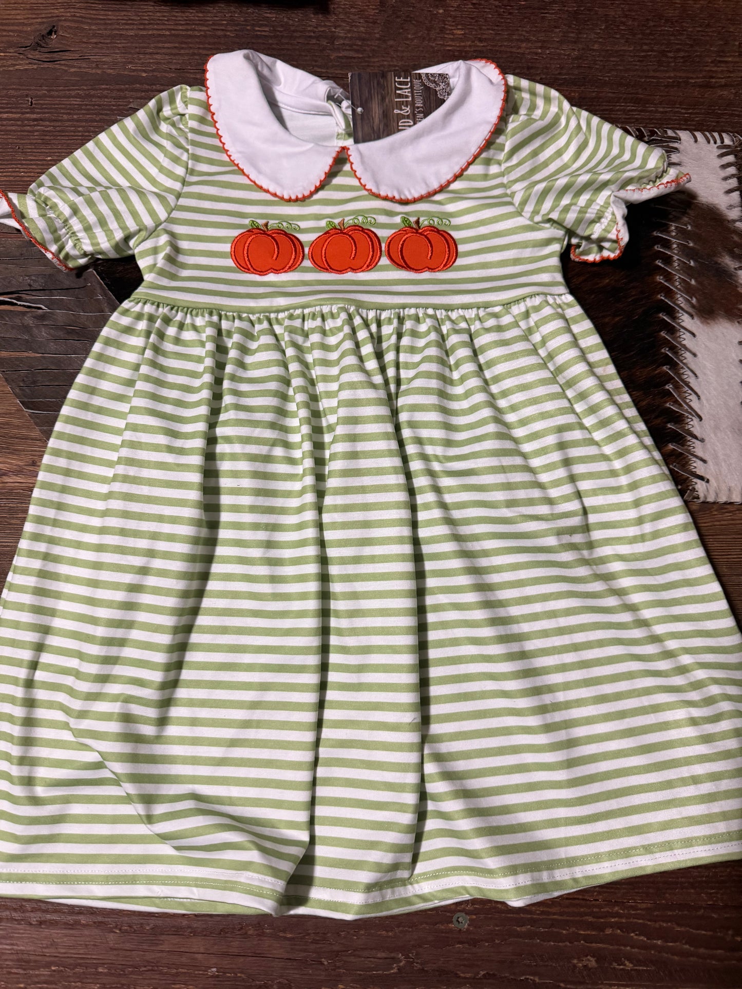 Green Stripe Pumpkin Trio Dress