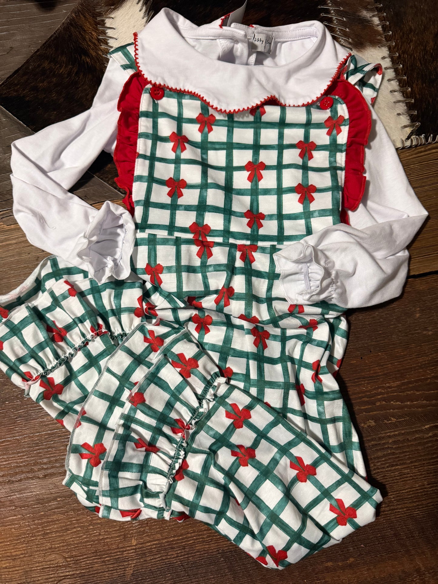 Green Check Bow Jumpsuit Set