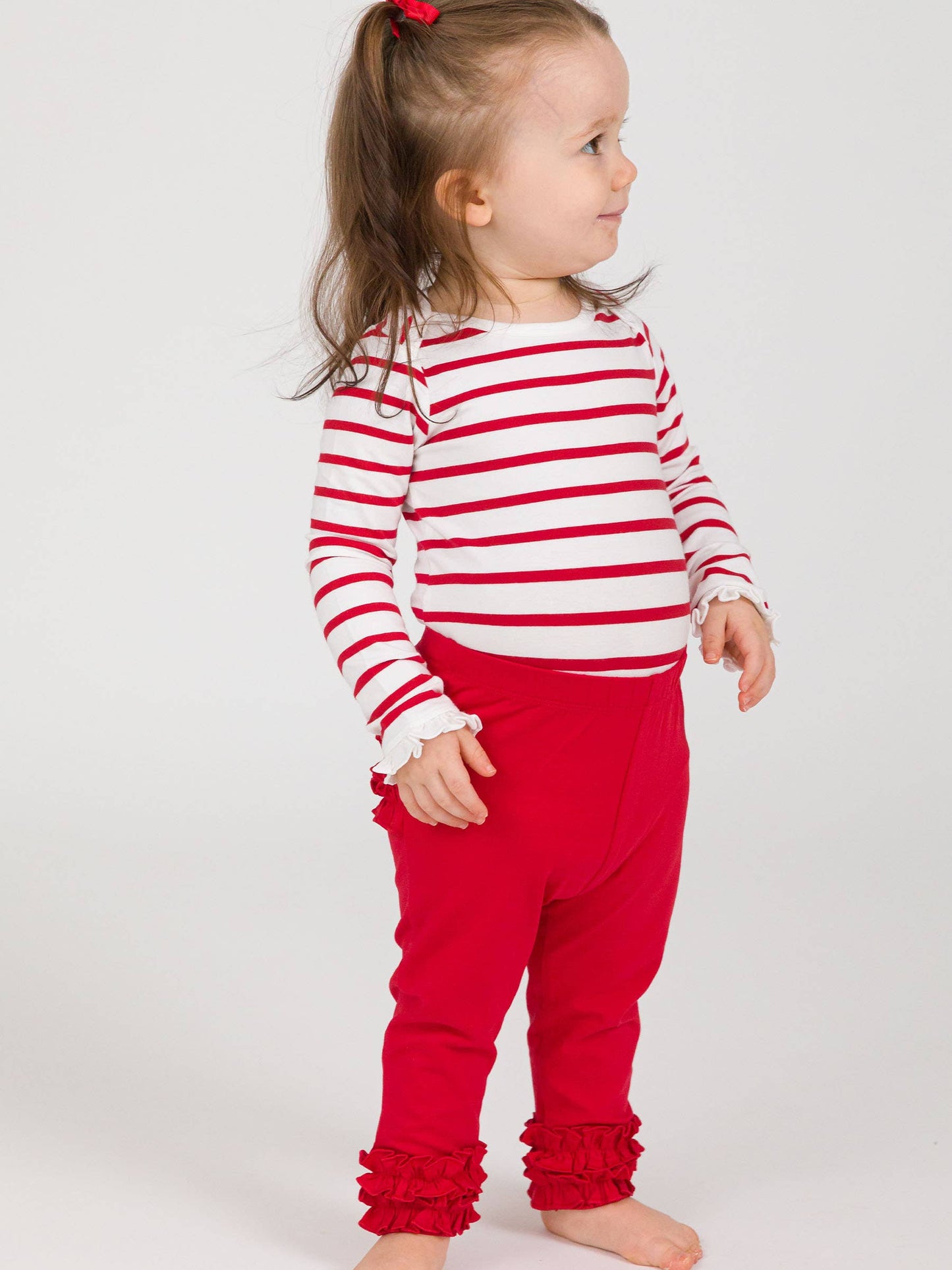 Toddler Girls Red Classic Ruffle Leggings with Signature Rear Ruffles: Red