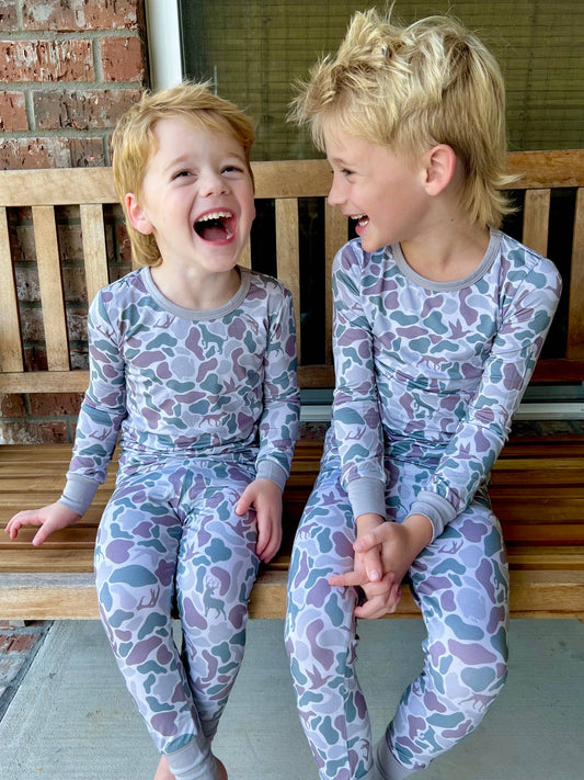 Bamboo pajamas, camo, hunting, father son matching: 7/8 two piece