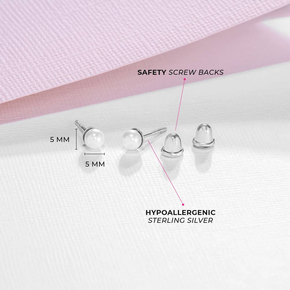 Classic Pearl 3-5mm Toddler Kids Earrings - Sterling Silver: 4mm