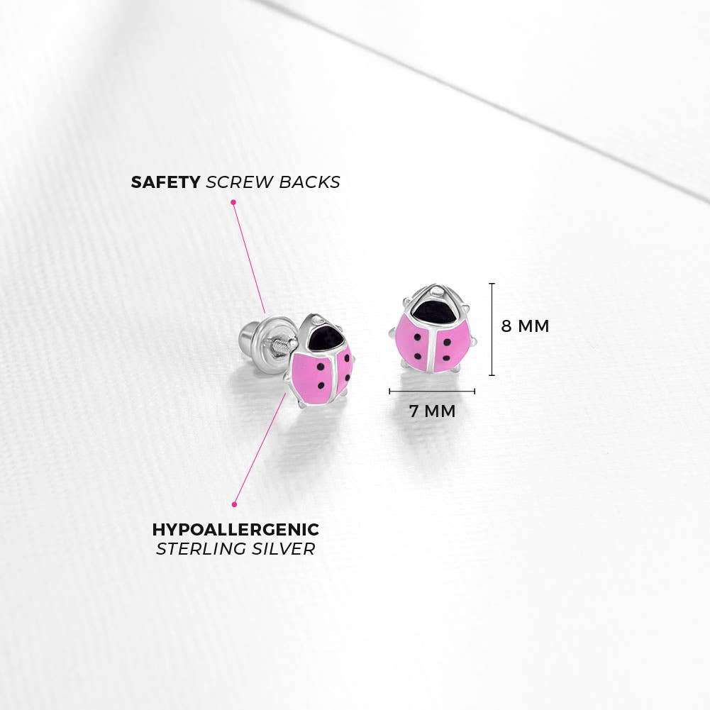 Enamel Ladybug Baby Toddler Kid Earrings - Sterling Silver: Red