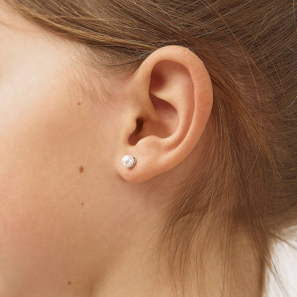 Classic Pearl 3-5mm Toddler Kids Earrings - Sterling Silver: 4mm