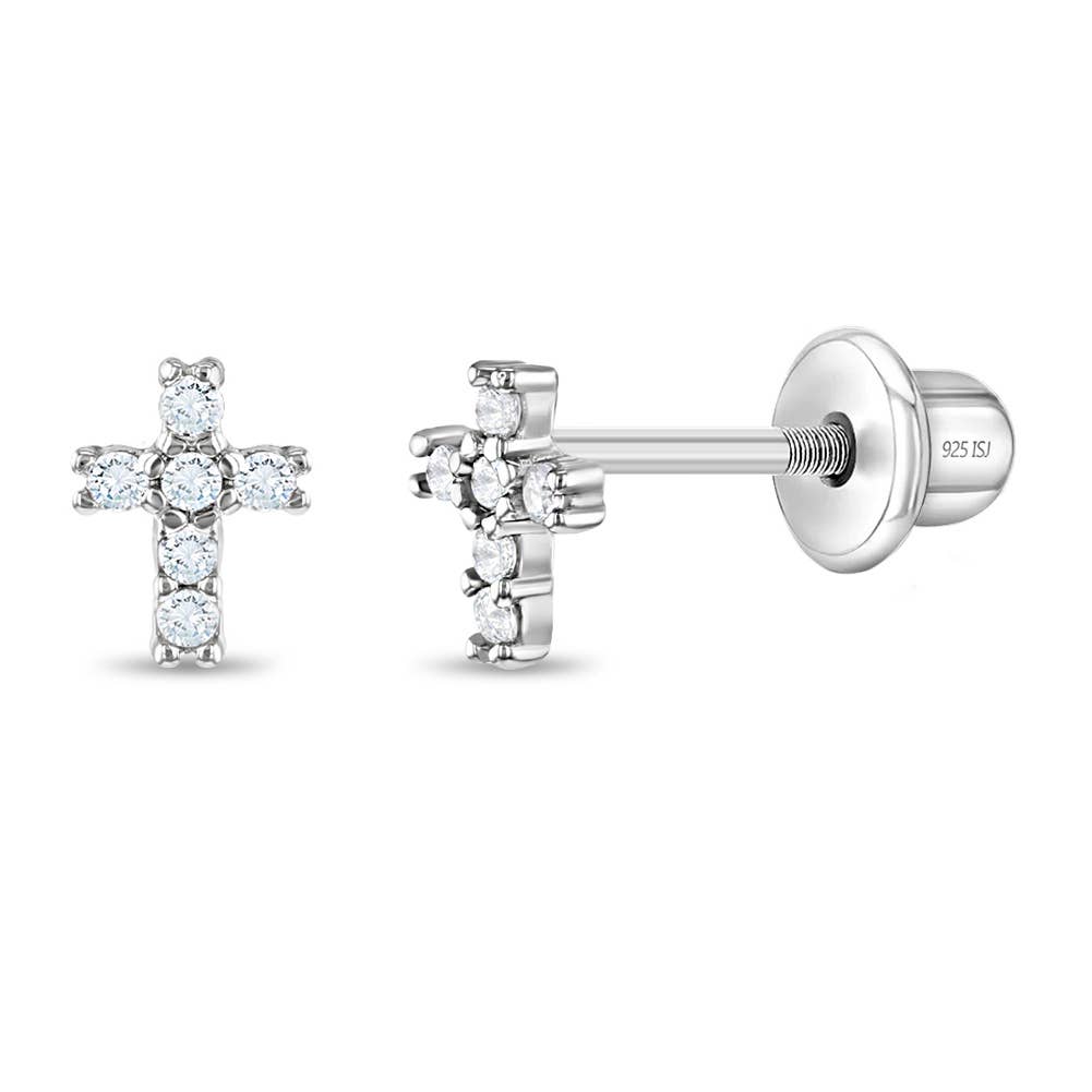 Delicate Cross 6mm Baby / Toddler Earrings - Sterling Silver