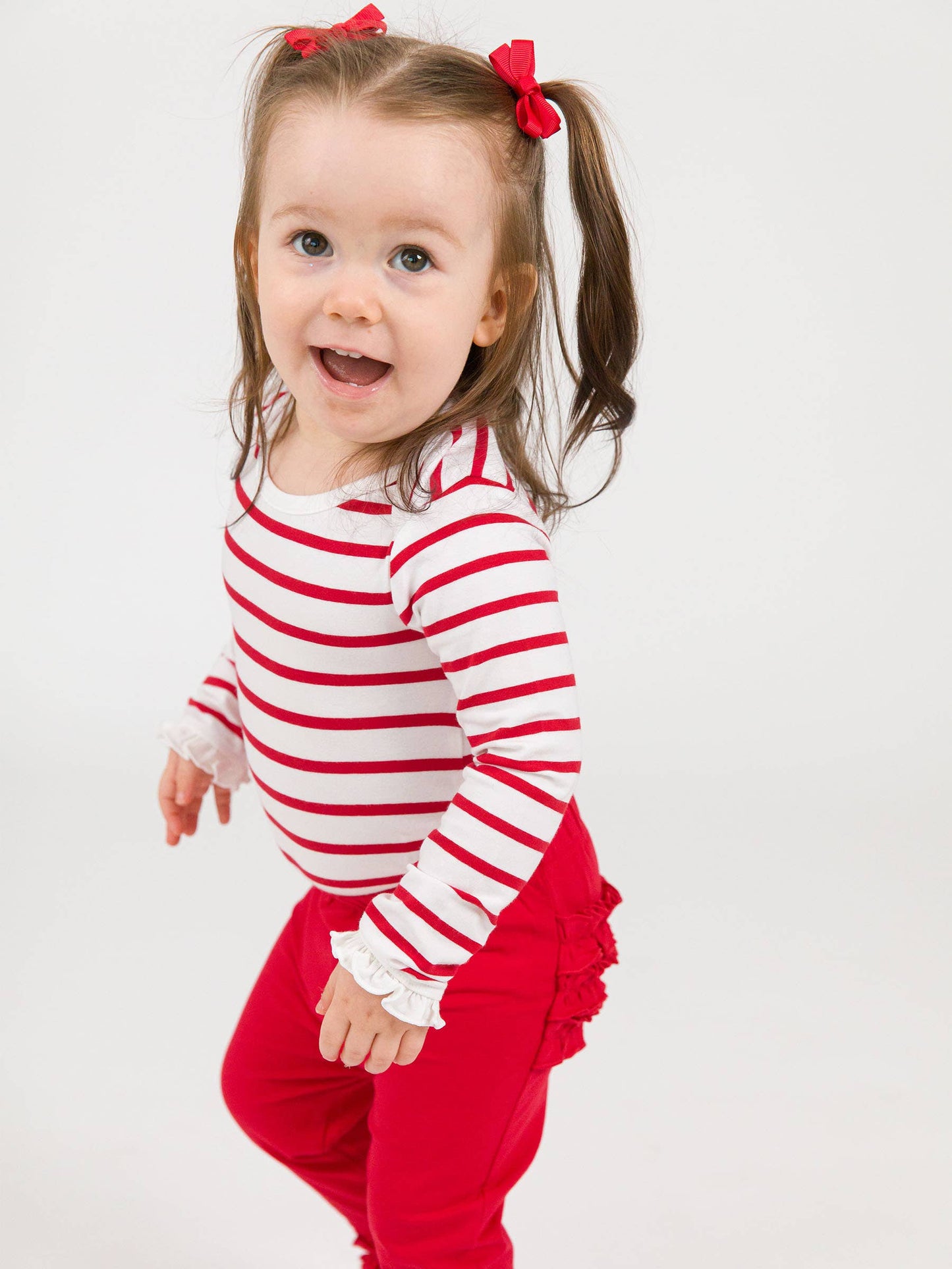 Toddler Girls Red Classic Ruffle Leggings with Signature Rear Ruffles: Red