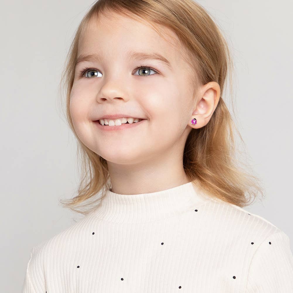Enamel Ladybug Baby Toddler Kid Earrings - Sterling Silver: Red