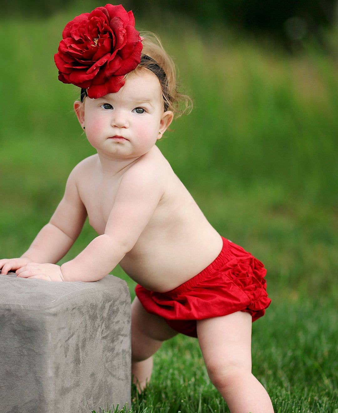 Baby Girls Red Woven RuffleButt Bloomer: Red