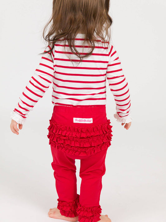 Toddler Girls Red Classic Ruffle Leggings with Signature Rear Ruffles: Red