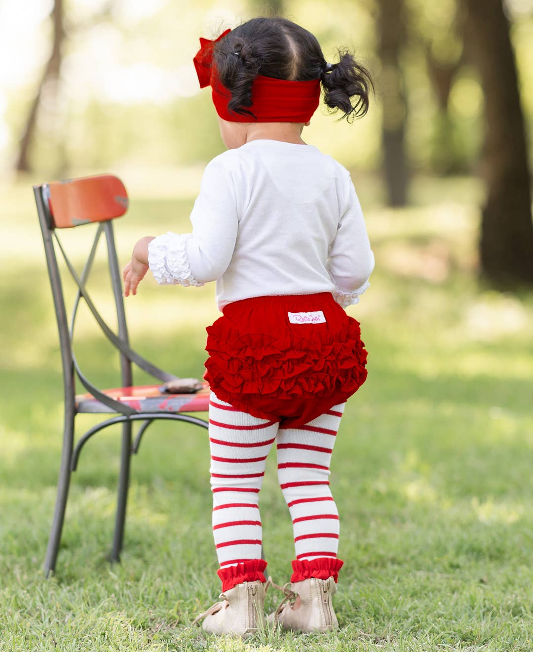 Baby Girls Red Woven RuffleButt Bloomer: Red