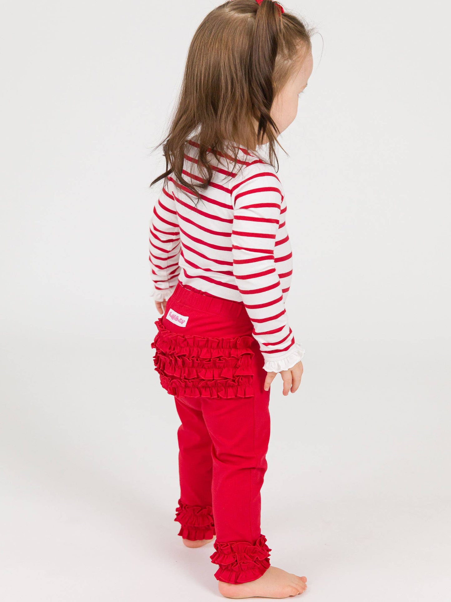 Toddler Girls Red Classic Ruffle Leggings with Signature Rear Ruffles: Red