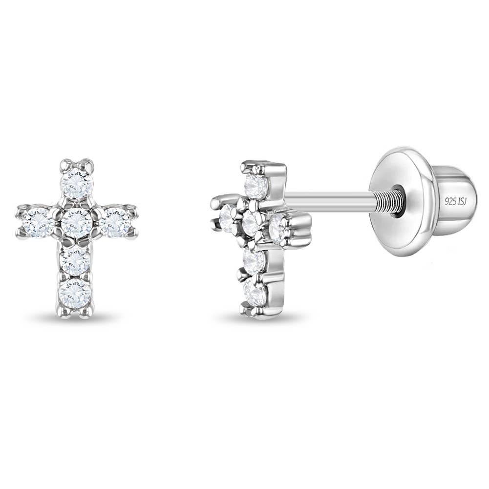 Delicate Cross 6mm Baby / Toddler Earrings - Sterling Silver