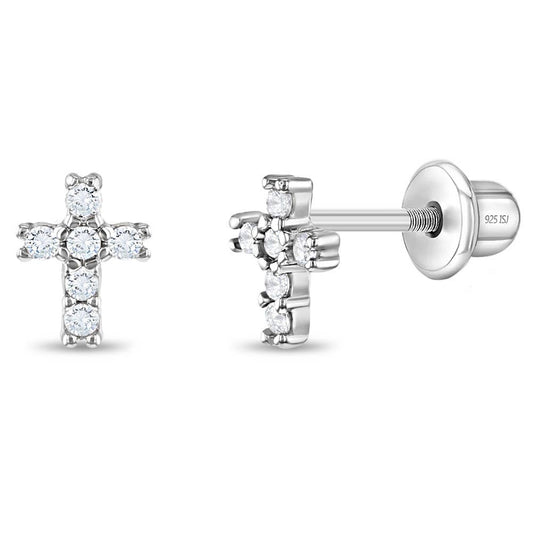 Delicate Cross 6mm Baby / Toddler Earrings - Sterling Silver