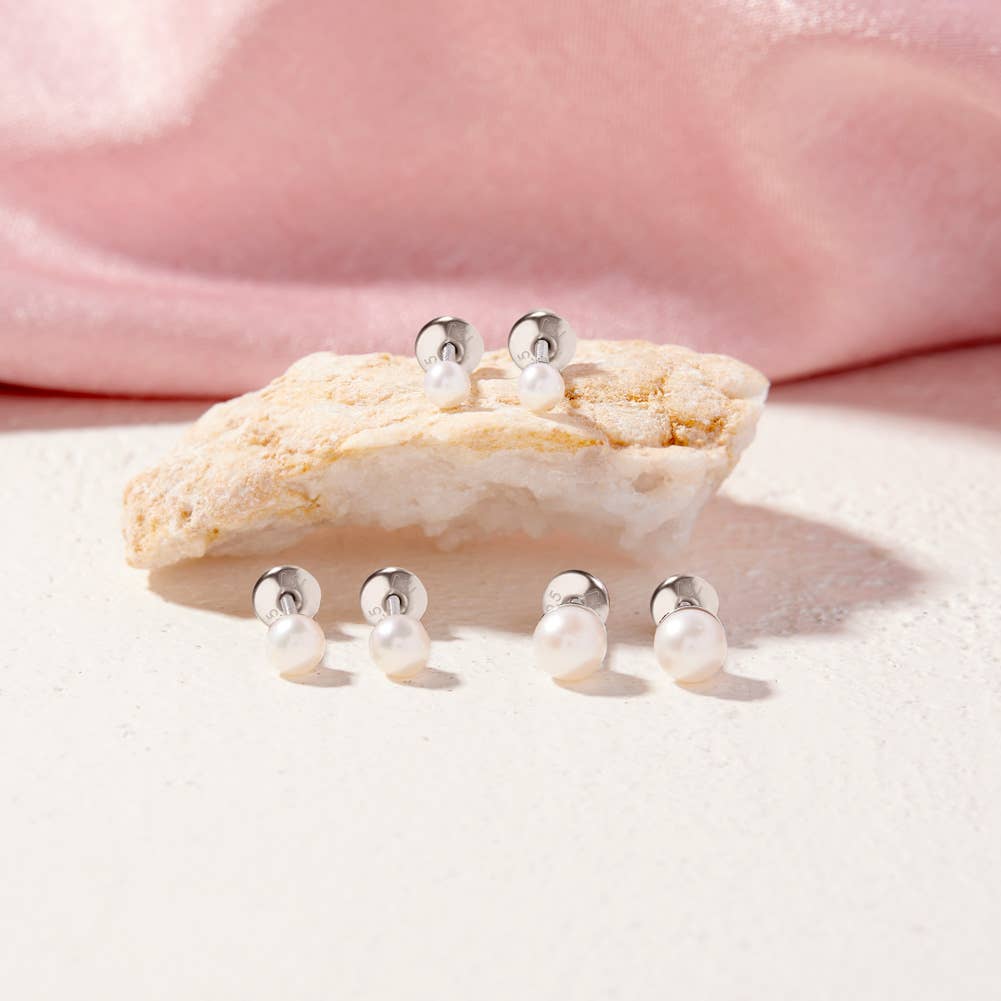 Classic Pearl 3-5mm Toddler Kids Earrings - Sterling Silver: 4mm