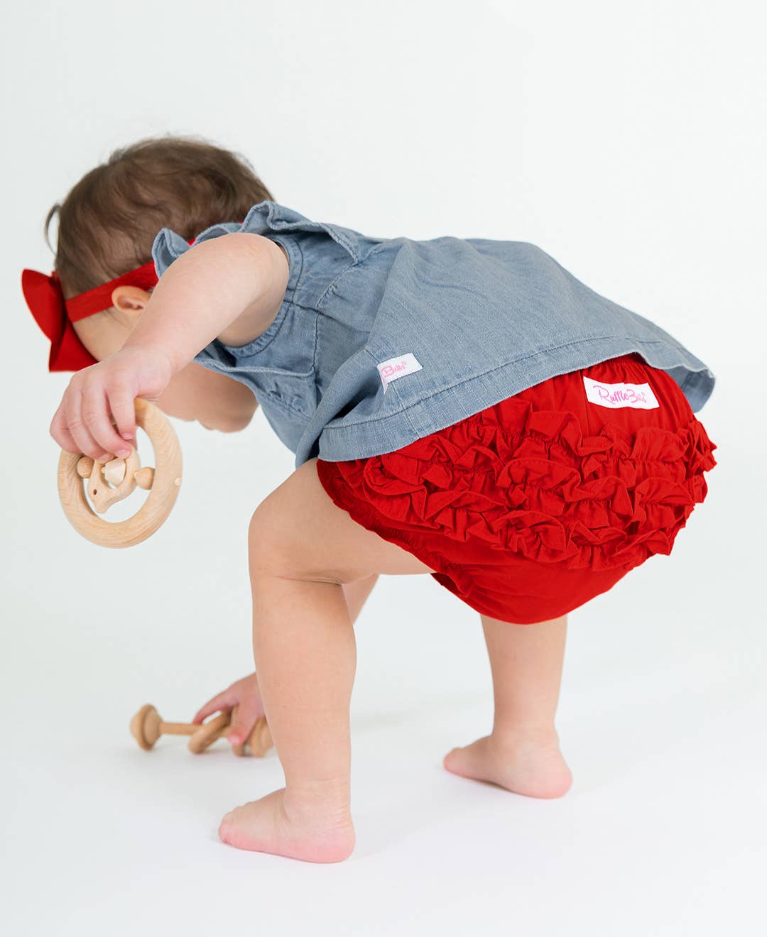Baby Girls Red Woven RuffleButt Bloomer: Red