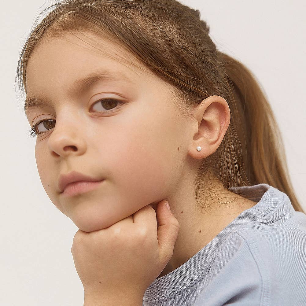 Classic Pearl 3-5mm Toddler Kids Earrings - Sterling Silver: 4mm