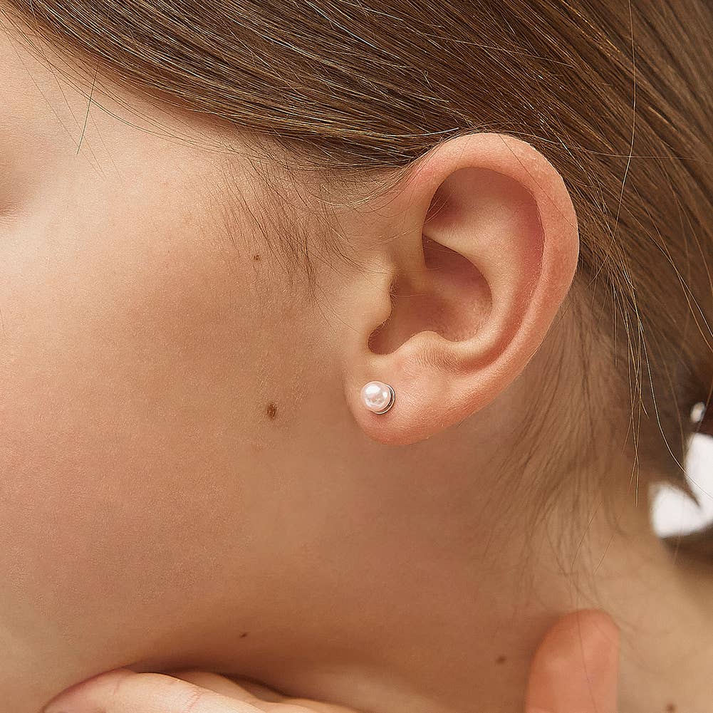 Pink Pearls 3-5mm Kids Earrings Screw Back - Sterling Silver: 4.0mm