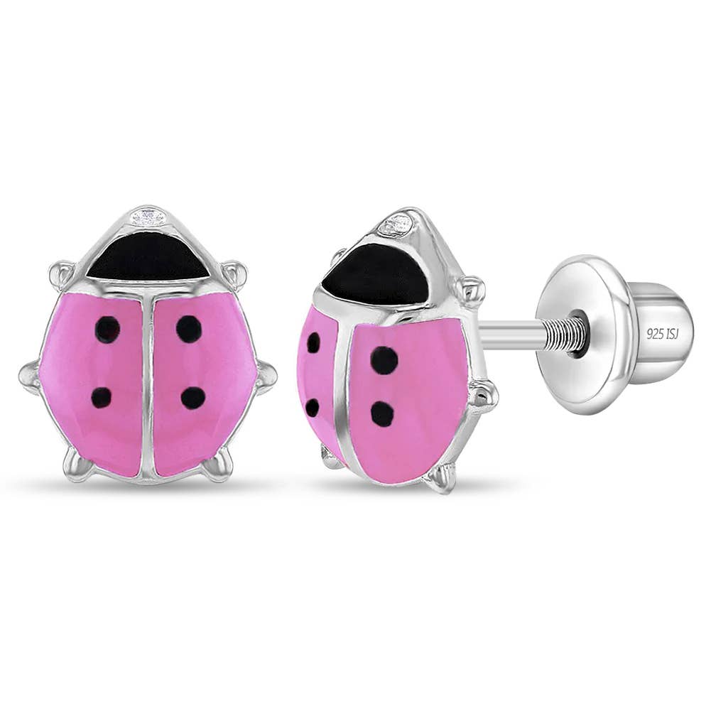 Enamel Ladybug Baby Toddler Kid Earrings - Sterling Silver: Red