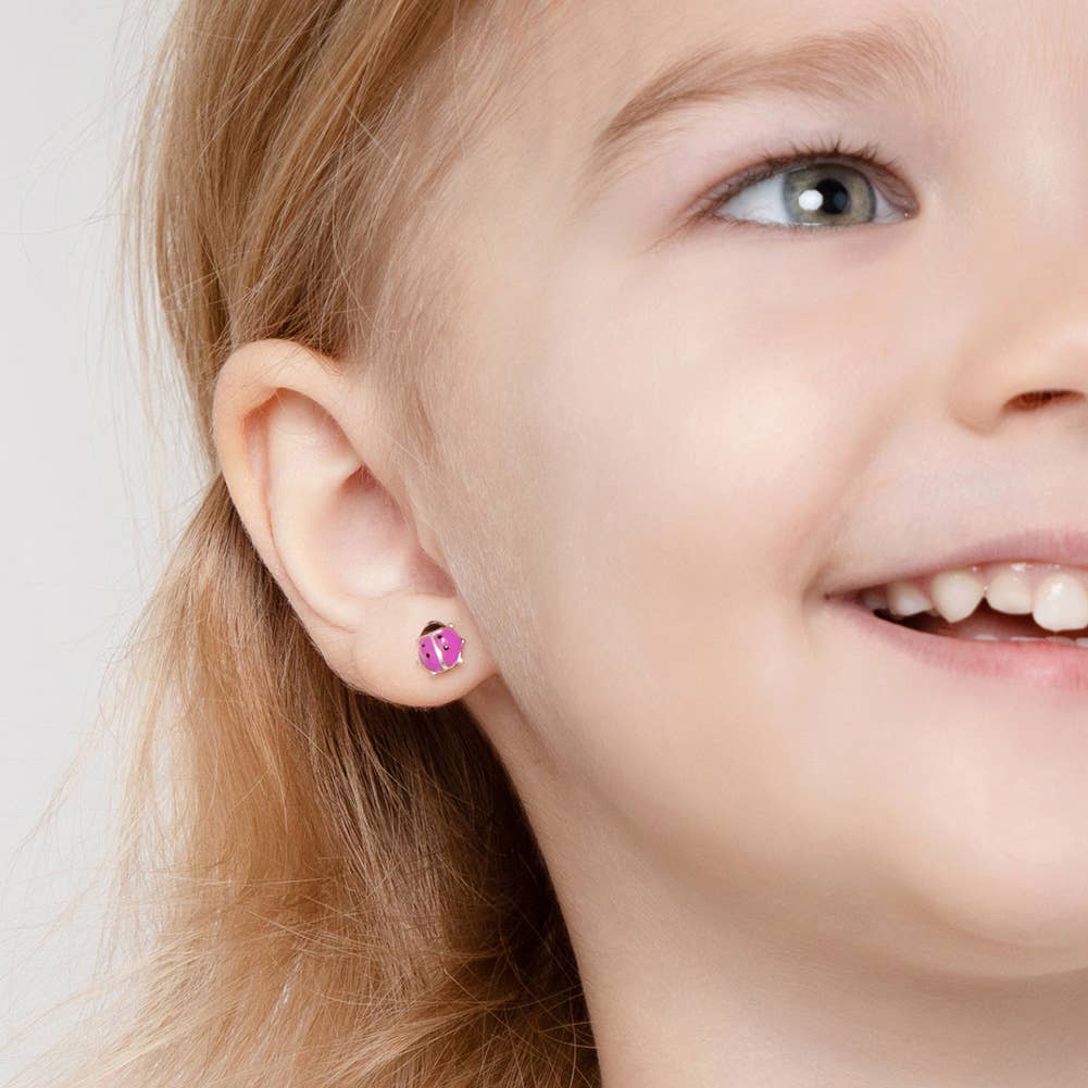 Enamel Ladybug Baby Toddler Kid Earrings - Sterling Silver: Red