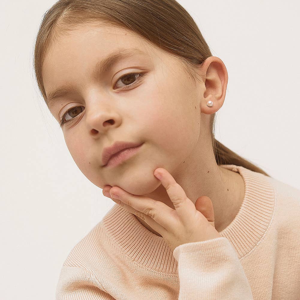 Pink Pearls 3-5mm Kids Earrings Screw Back - Sterling Silver: 4.0mm