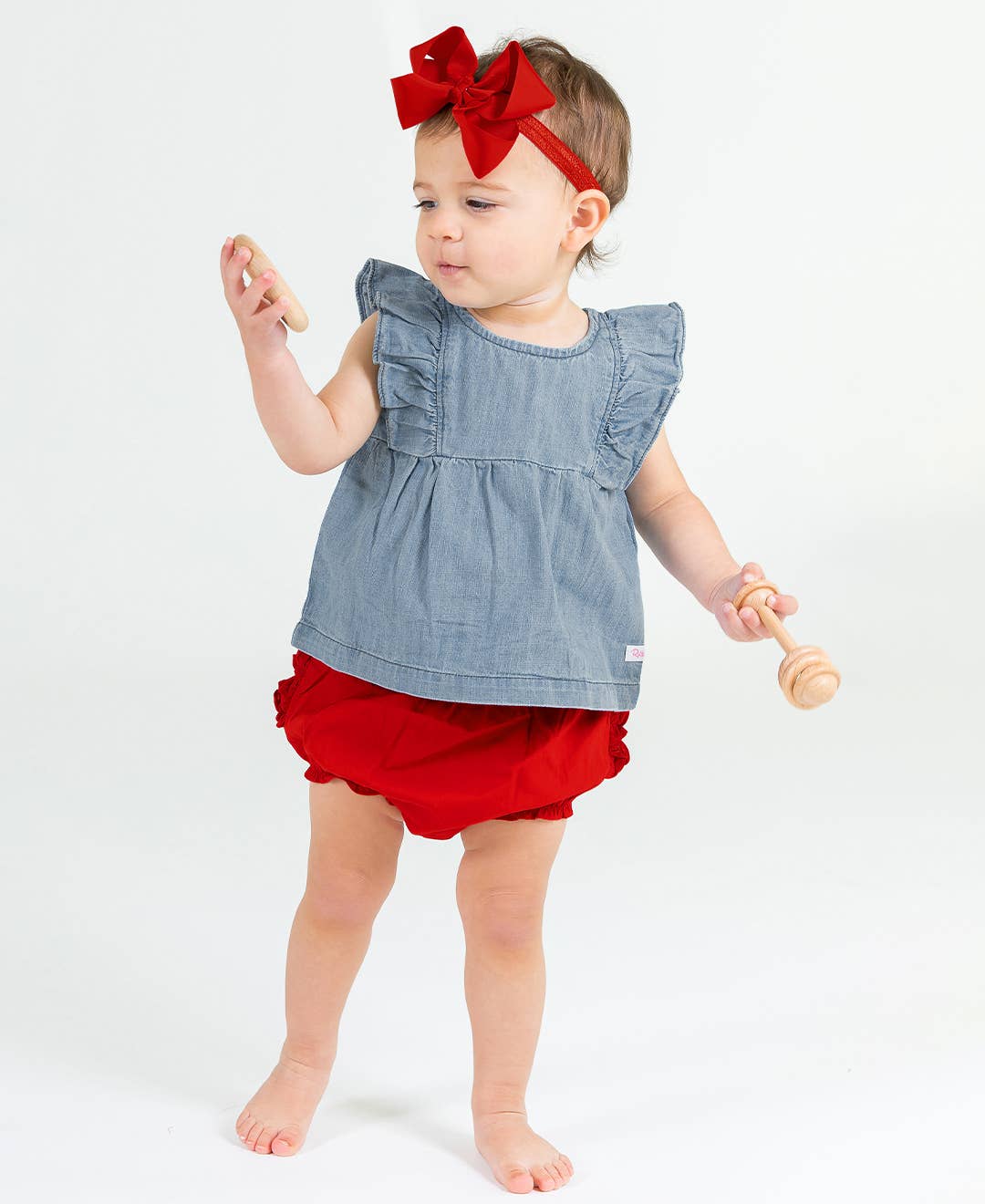 Baby Girls Red Woven RuffleButt Bloomer: Red