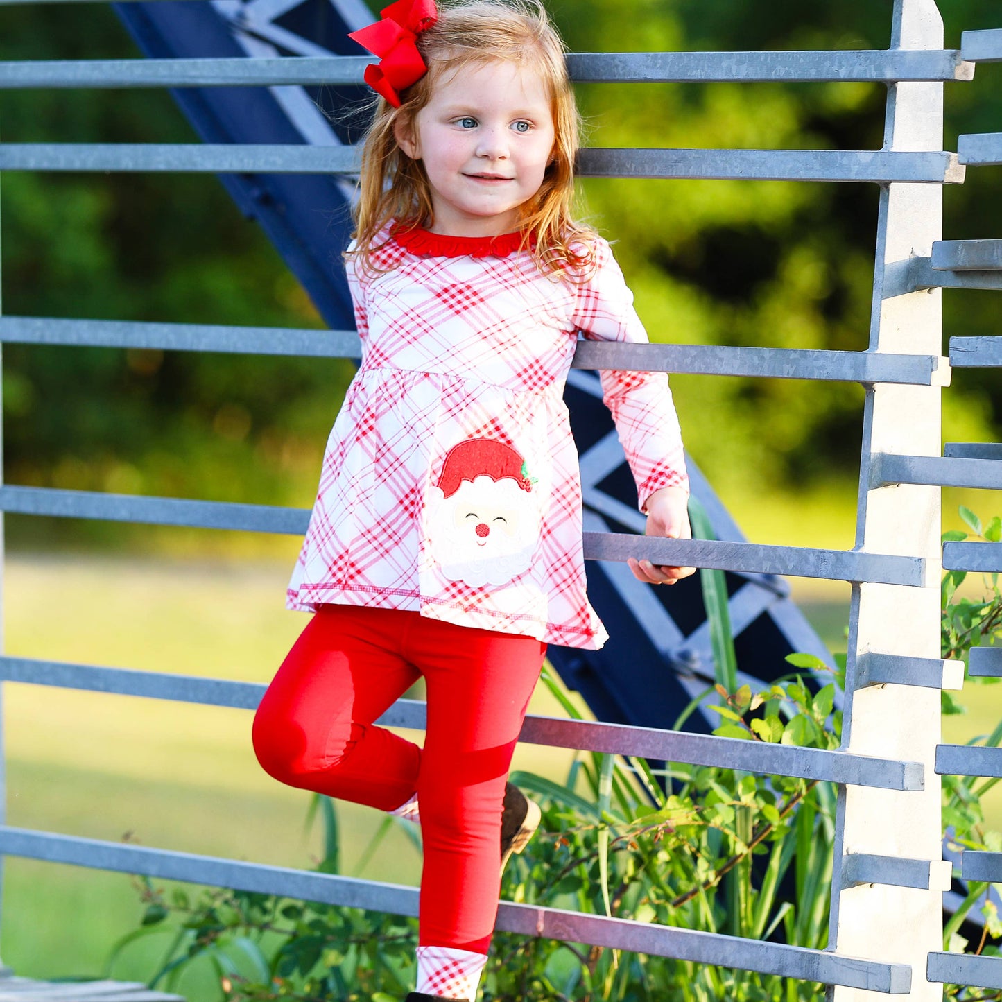 AnnLoren Red Plaid Santa Holiday Girls Christmas Outfit