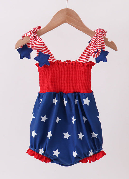 Blue/Red Stars Smocked Girl Bubble