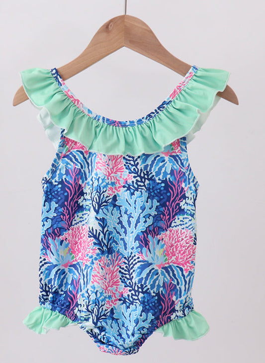 Blue/Mint Sea Floral One Piece Swim