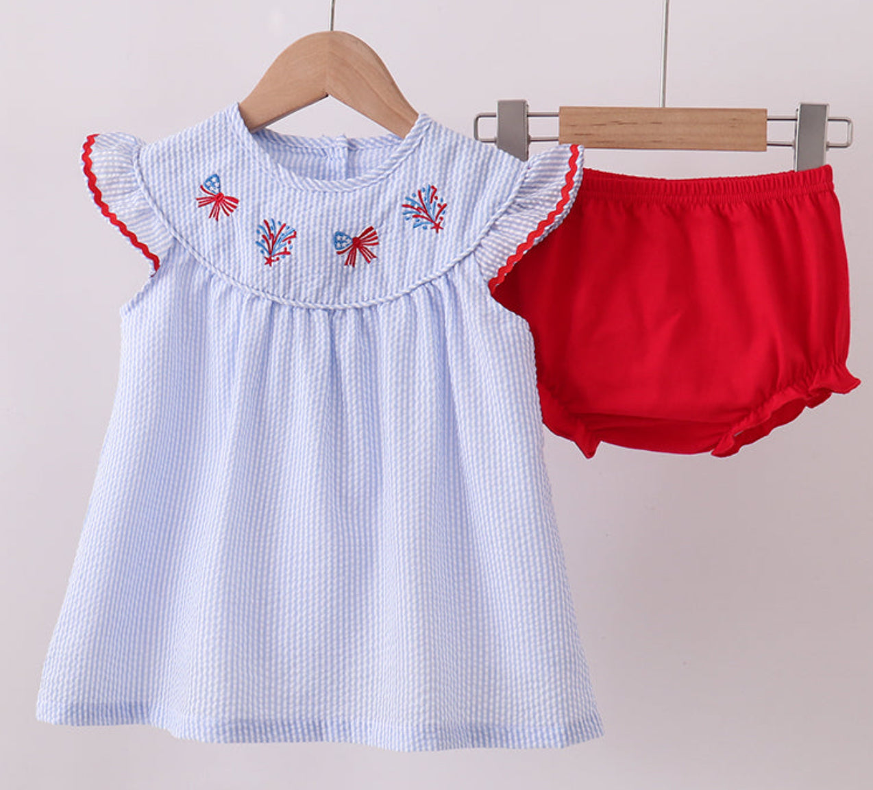 Blue/Red Seersucker Firework Diaper Set