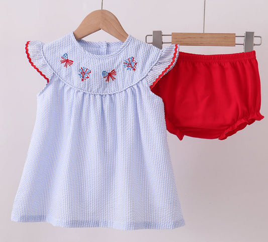 Blue/Red Seersucker Firework Diaper Set