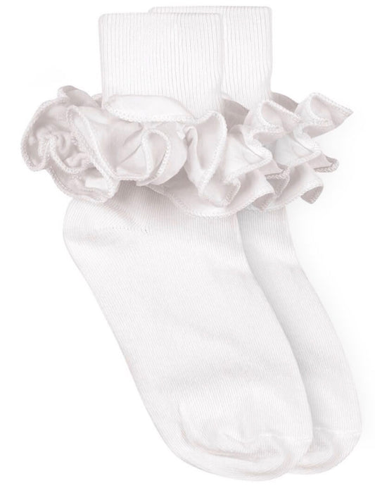 Jefferies Ruffle Socks Turn Cuff - White