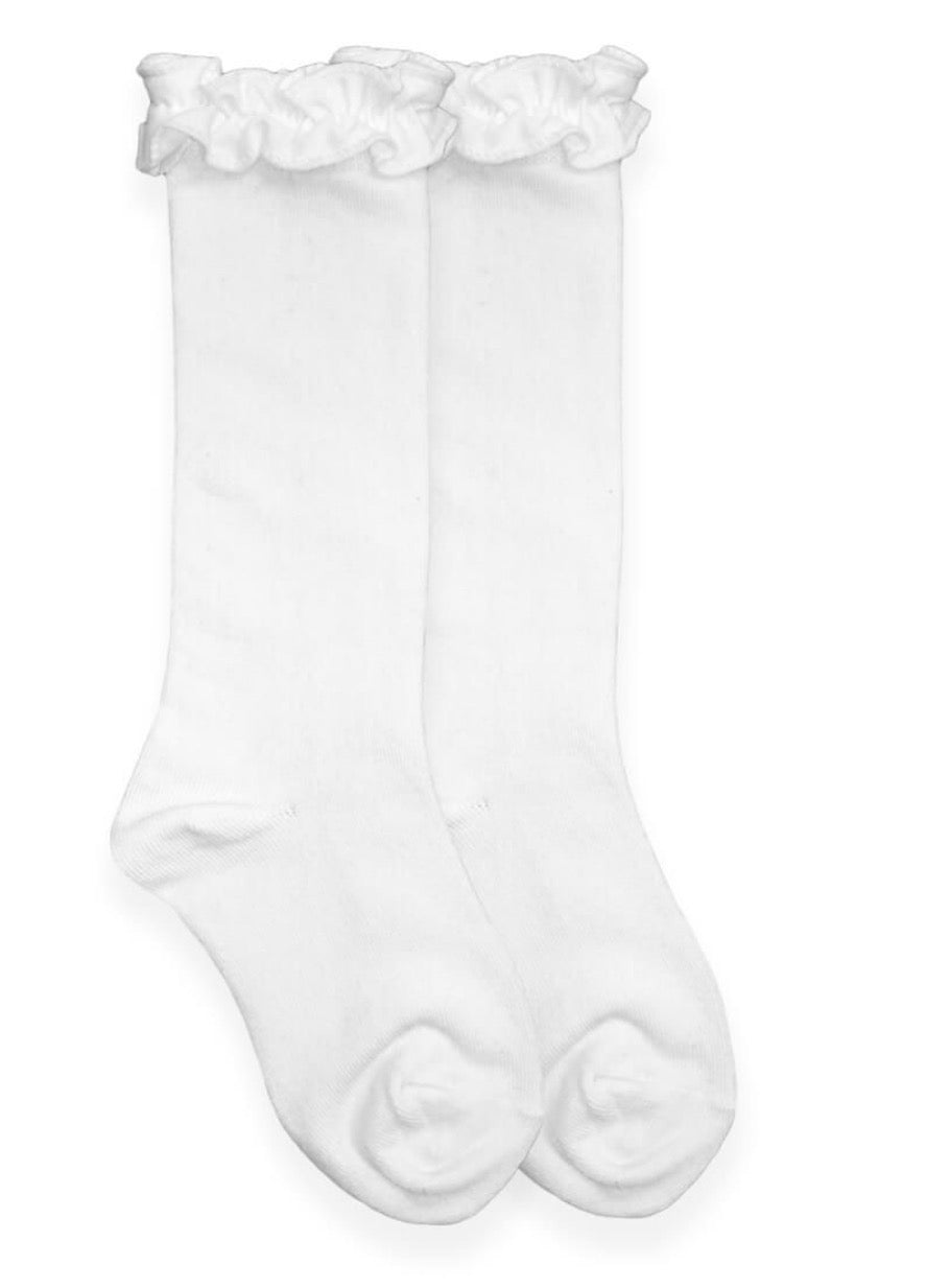 Jefferies Ruffle Knee High Socks - White