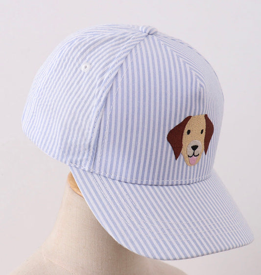 Blue Stripe Puppy Embroidery Hat