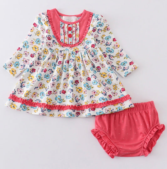 Pink Floral Print Diaper Set