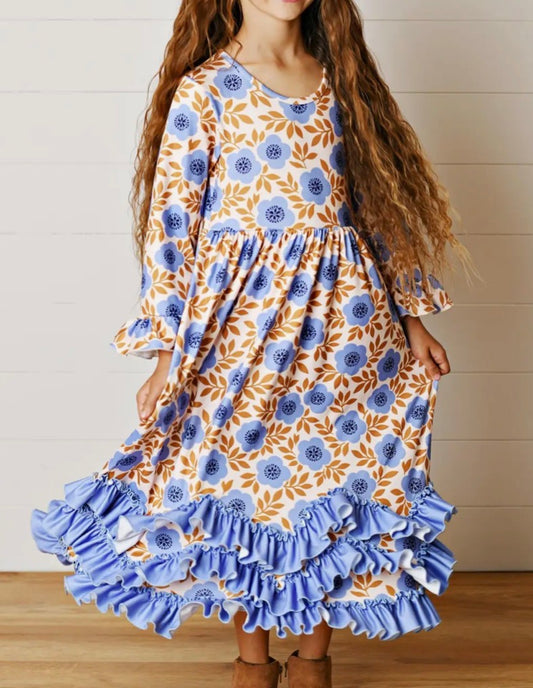 Periwinkle Floral Ruffle Dress