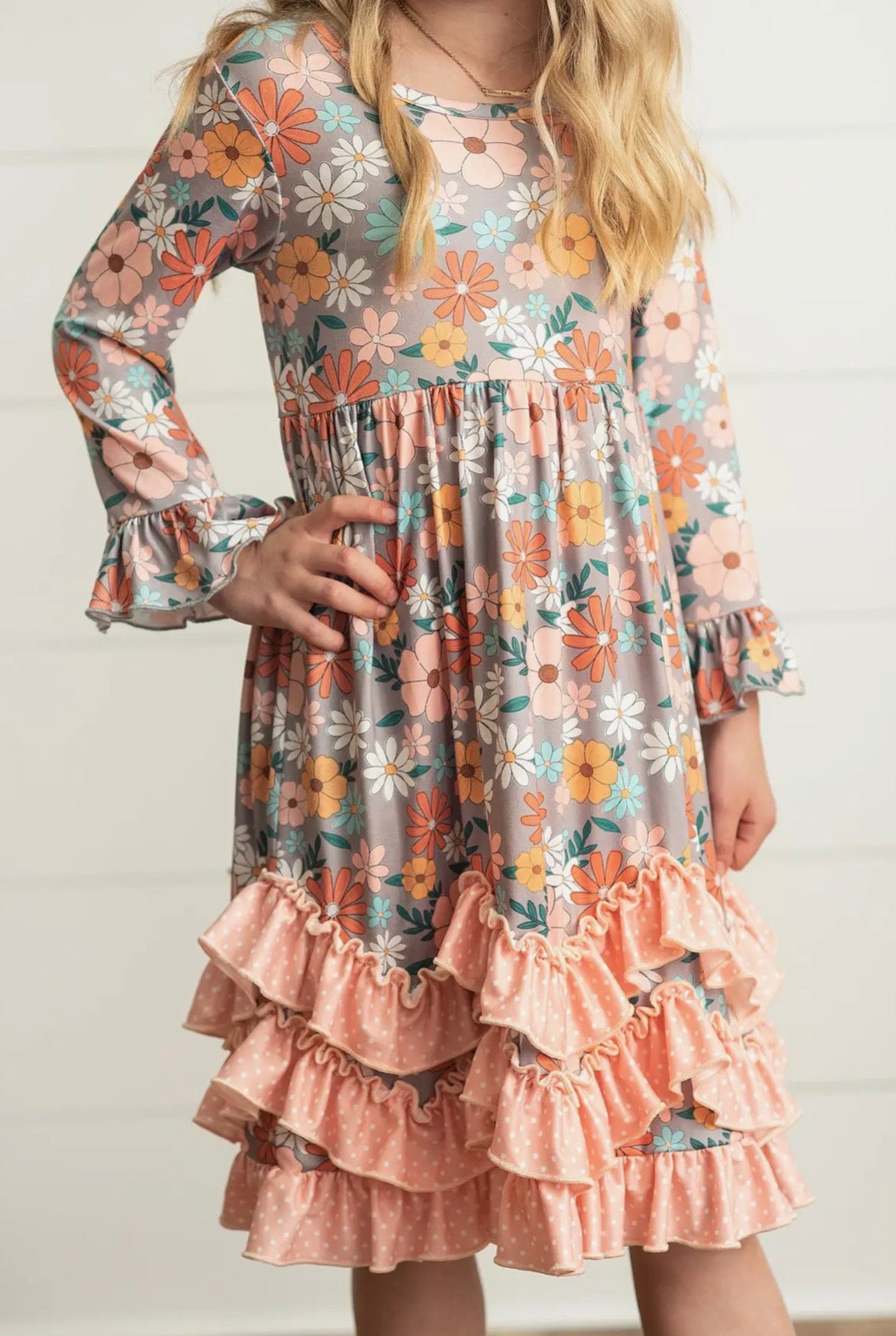 Peach Ruffle Floral Dress