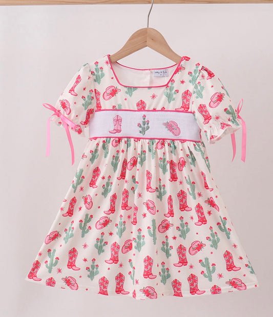 Pink Smocked Cowgirl Boot Dress