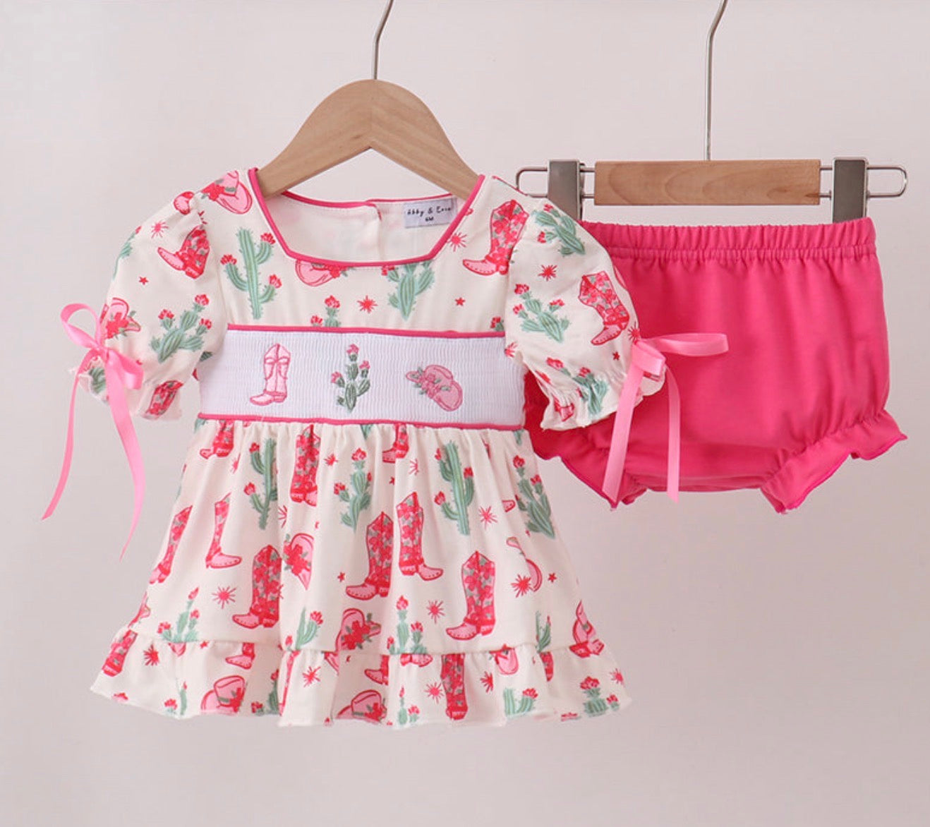 Pink Smocked Cowgirl Boot Bloomer Set