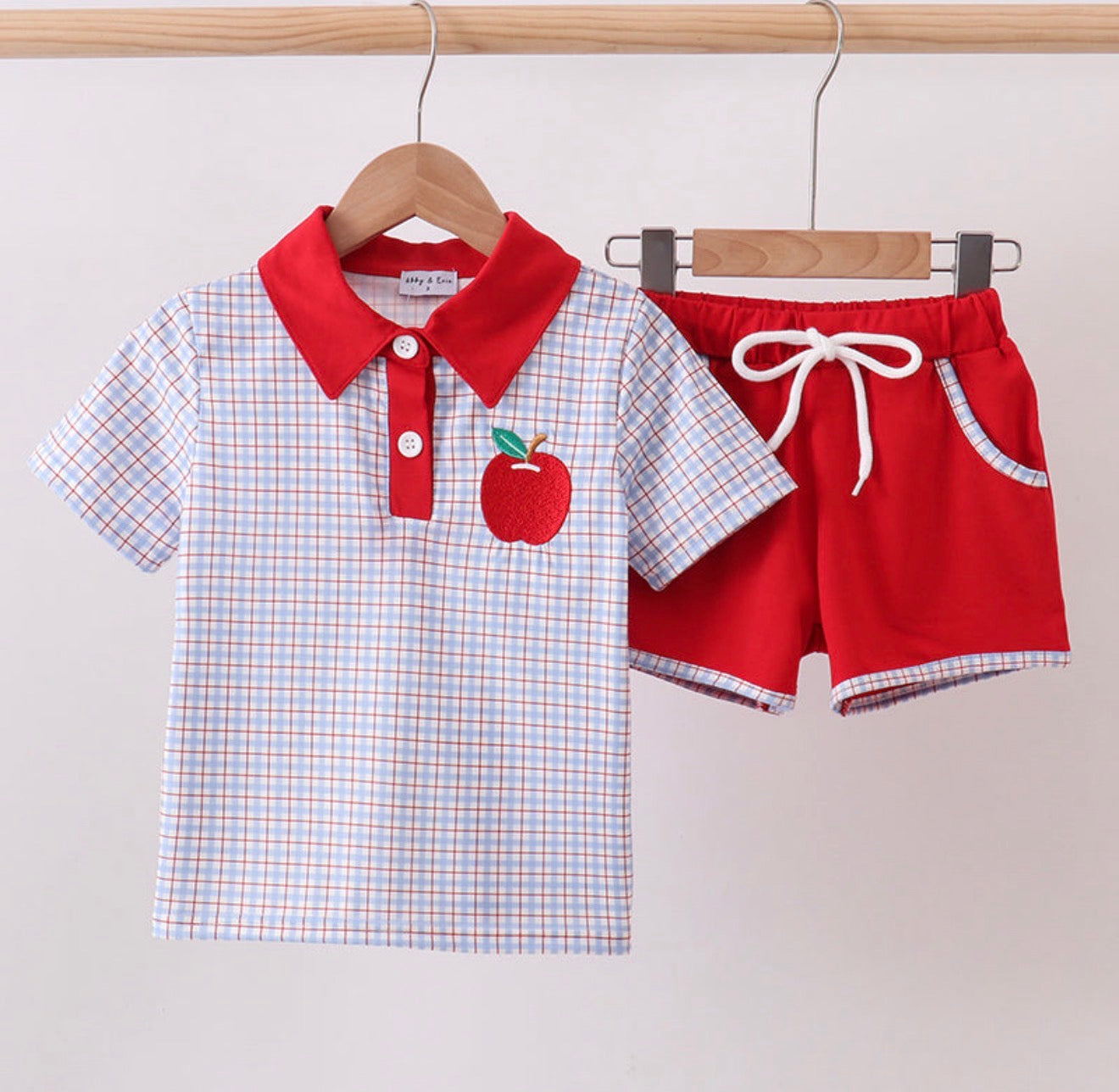 Blue Plaid Apple Boy Shorts Set