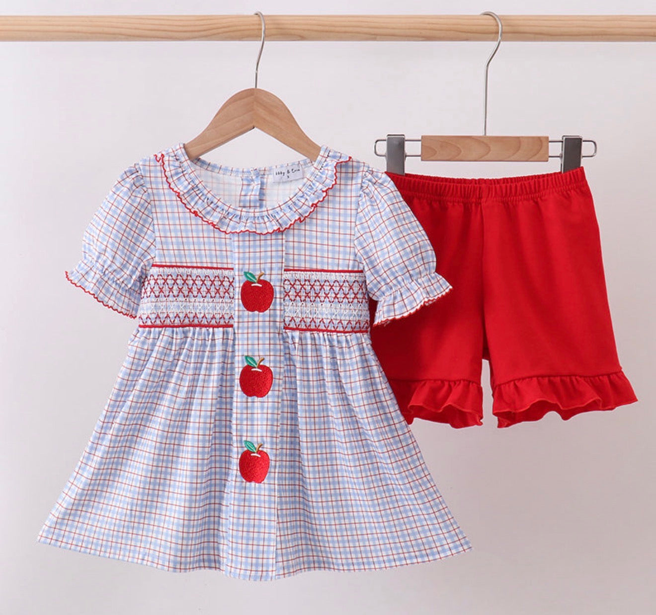 Blue Plaid Smocked Apple Set