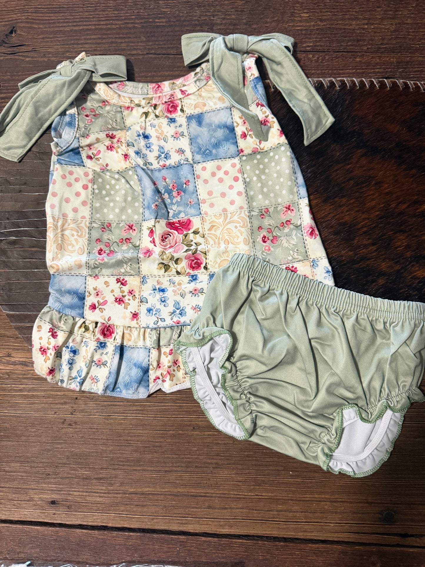 Green Patchwork Floral Bloomer Set
