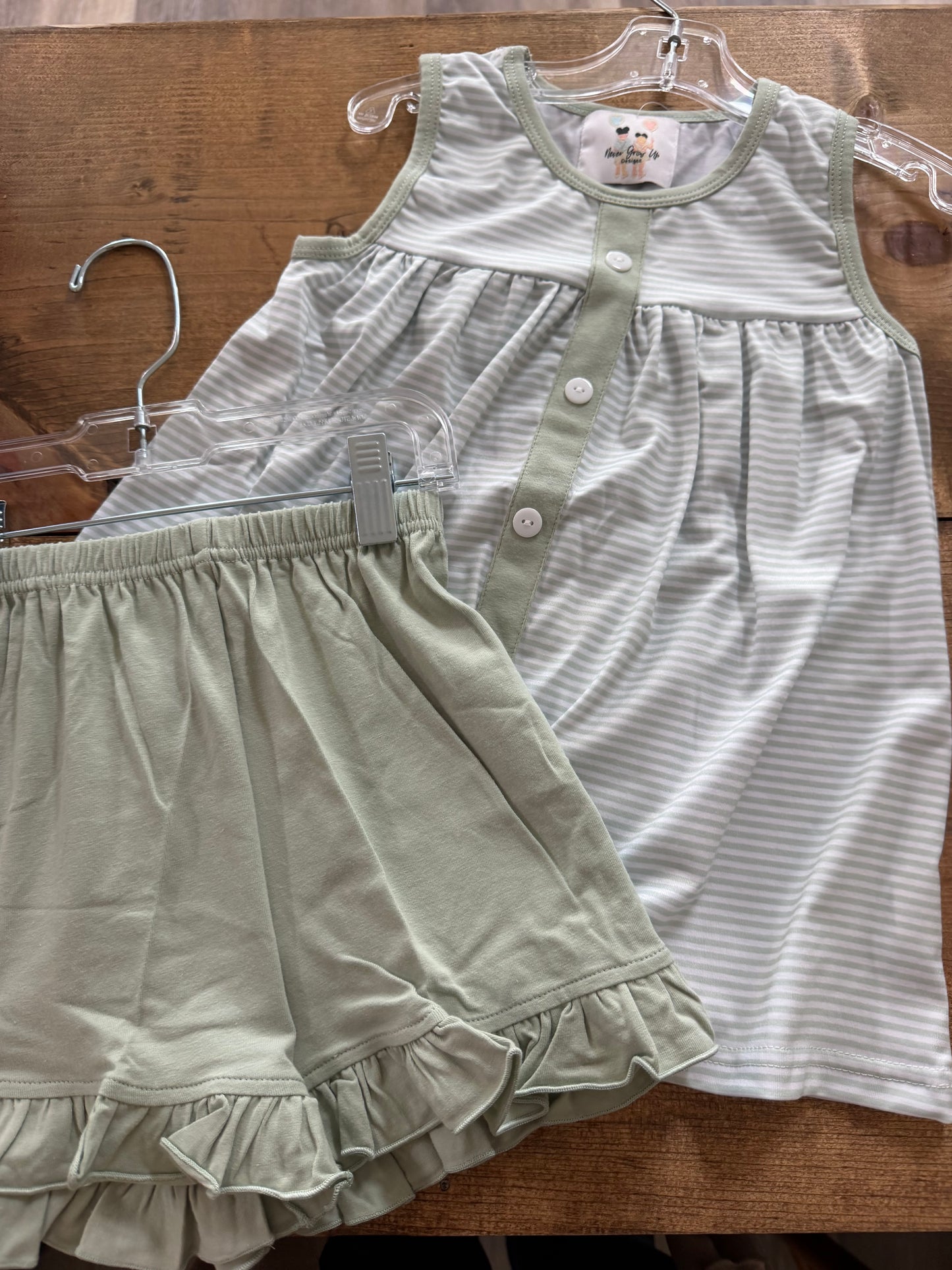 Green Stripe Shorts Set