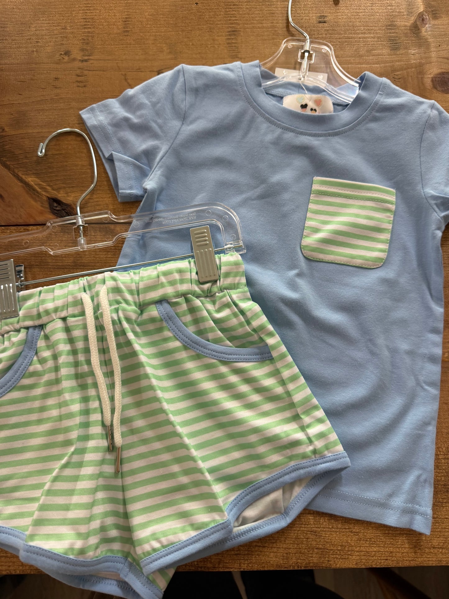 Blue/Green Stripe Shorts Set