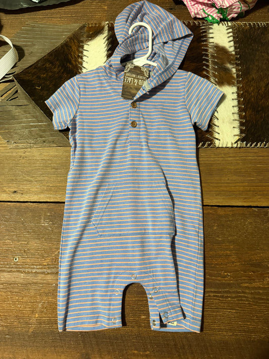 Blue/Peach Hooded Me & Henry Boy Romper